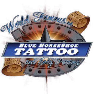 Blue Horseshoe Tattoo and Piercing Logo